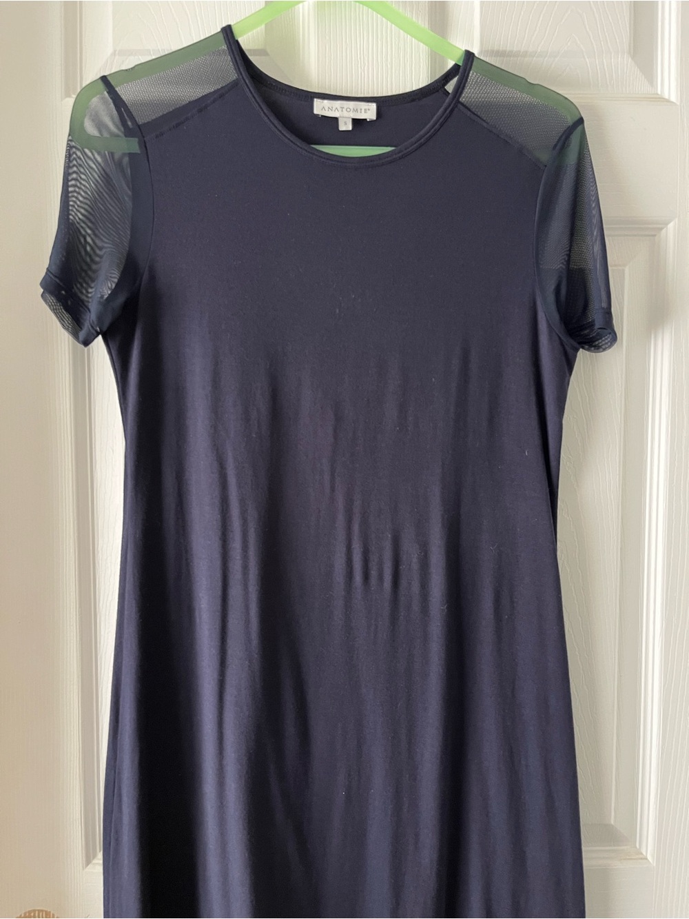 Anatomie Navy Short-Sleeve Top with Sheer Mesh Shoulders